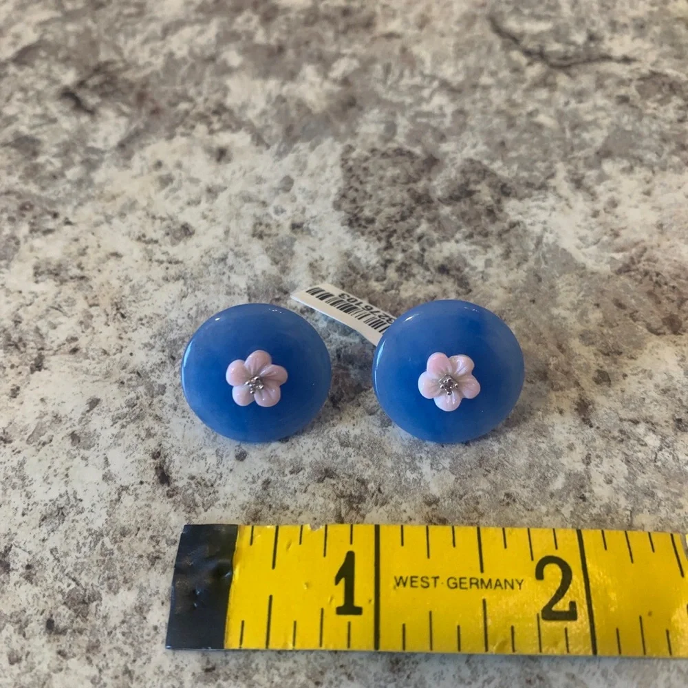 .925 Blue Jade Flower Stud Earrings floral Stud Sterling silver post earrings - Picture 8 of 9
